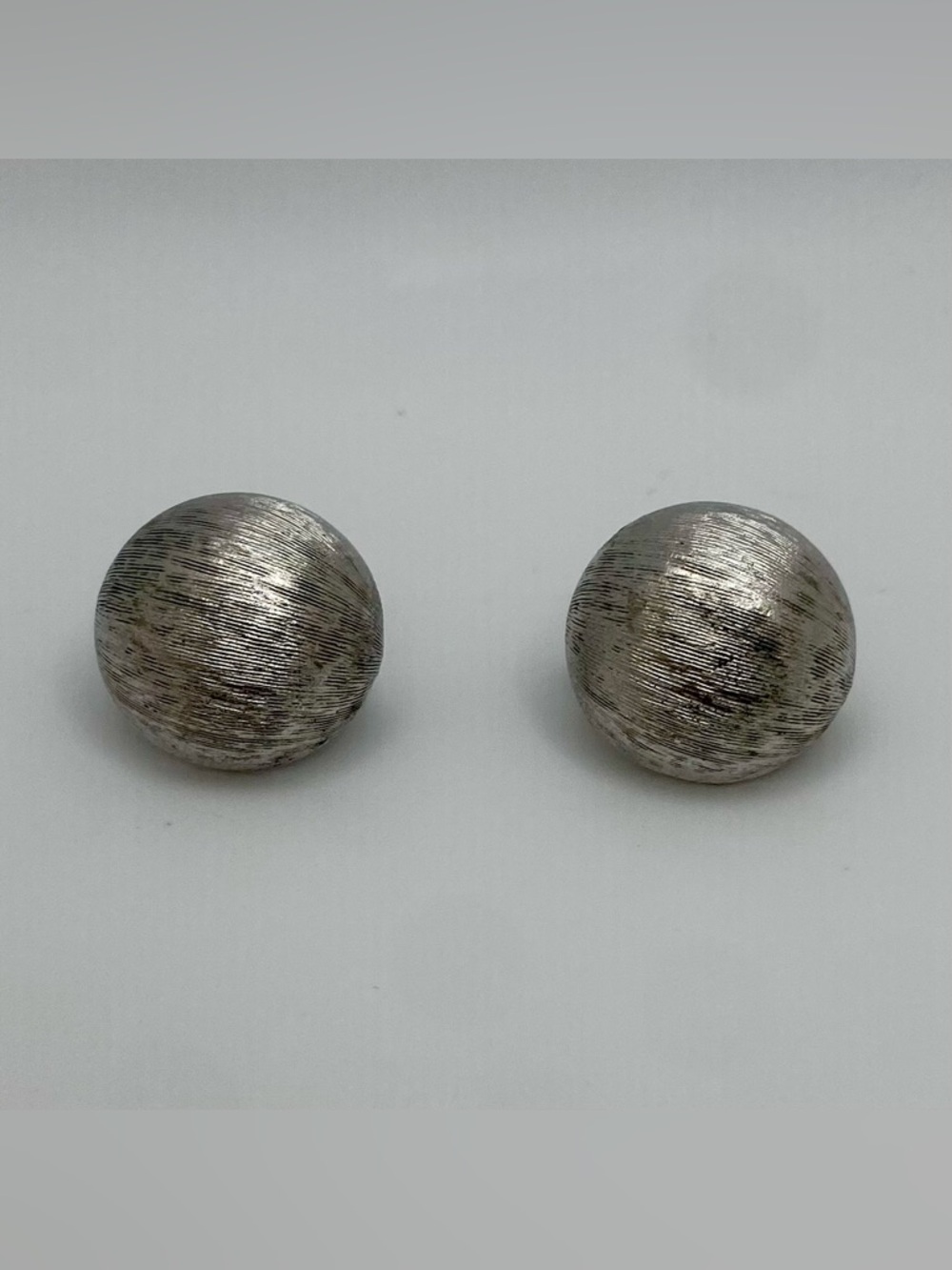 Crown Trifari Brushed Silver Dome Clip-On Earrings